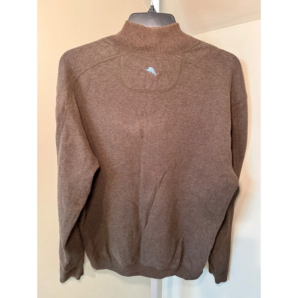 Tommy‎ Bahama Mens Reversible Quarter Zip Pullover Brown Blue Heathered Sweater